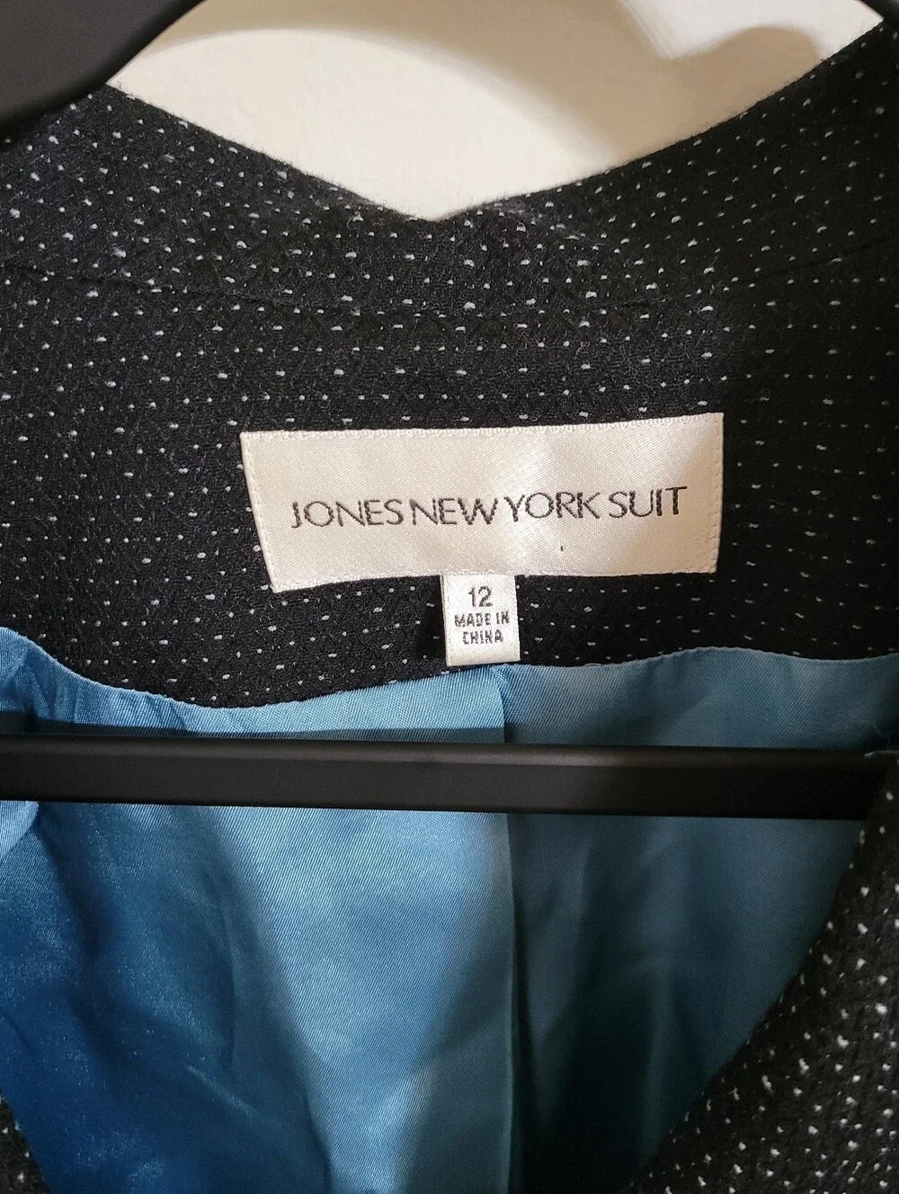 Jones New York Black And Blue Peplum Blazer and Matching Skirt Suit Set, Size 12
